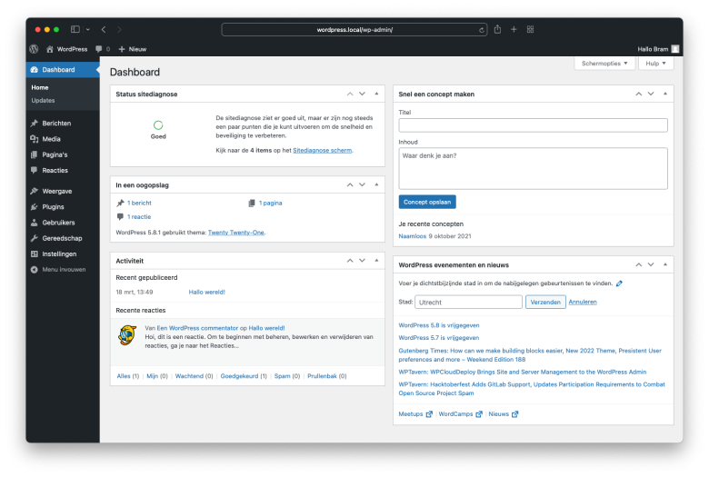 WordPress admin omgeving